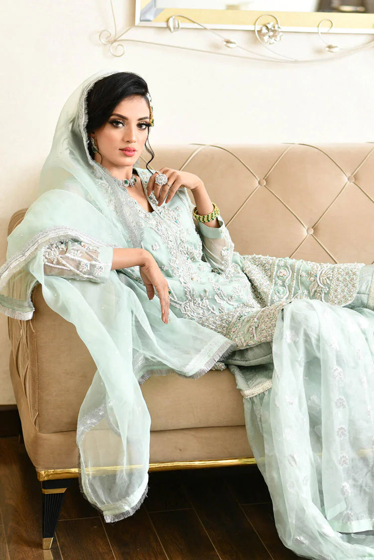 Picture of Maryam Malik Bridals - Singhaar (Mint Green Shirt With Gharara & Dupatta) - Available at Raja Sahib