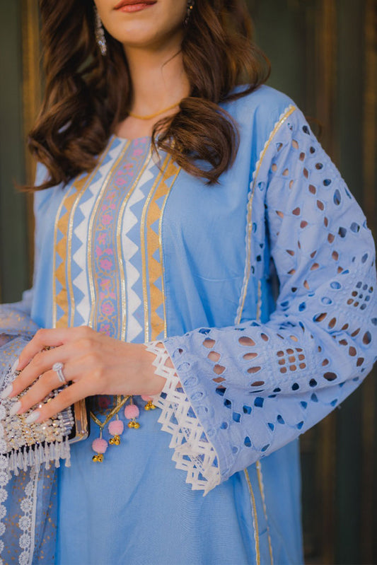 Picture of RJS Pret - Block Kari Exclusive Collection - Steel Blue - Available at Raja Sahib