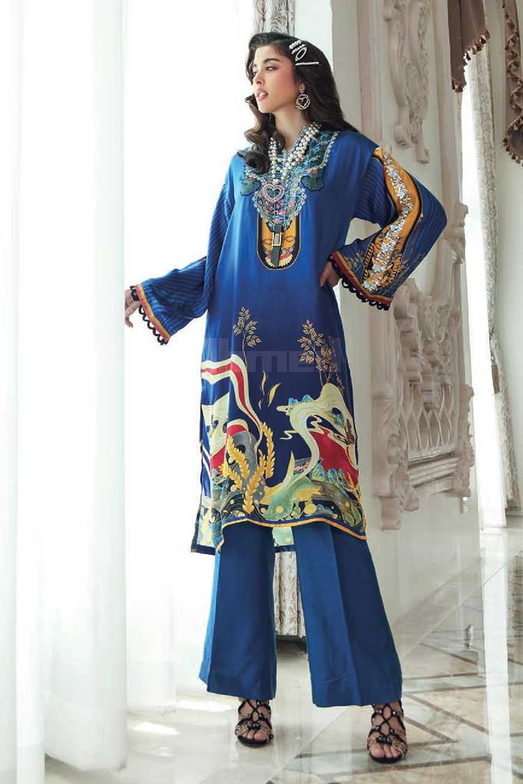 Picture of Gul Ahmed - Sdgs 88 Navy Regalia  Lamis Digital Charmeuse Silk Collection - Available at Raja Sahib