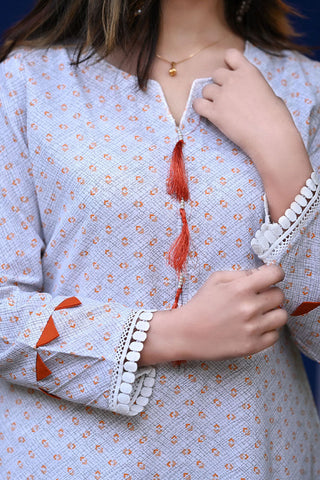 Picture of Ethereal - White Medium Vermilion Printed Shirt - Available at Raja Sahib