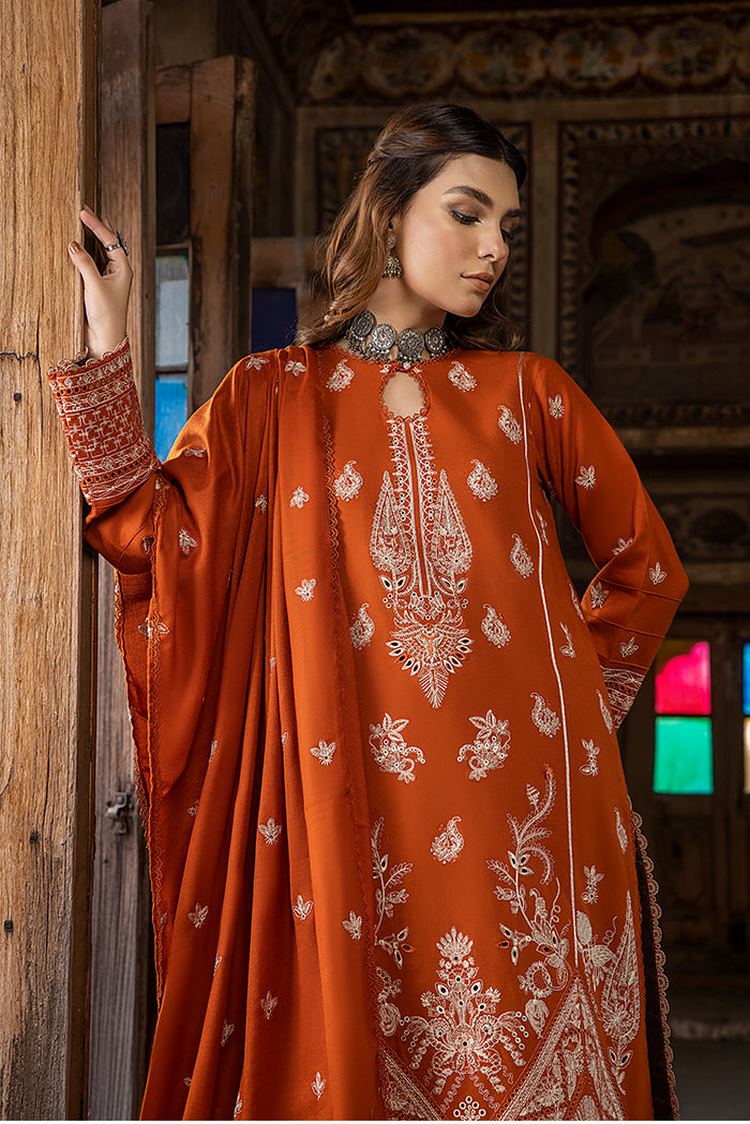 Picture of Humdum - Vasal Embroidery Peach Leather Wool Collection-02 - Available at Raja Sahib