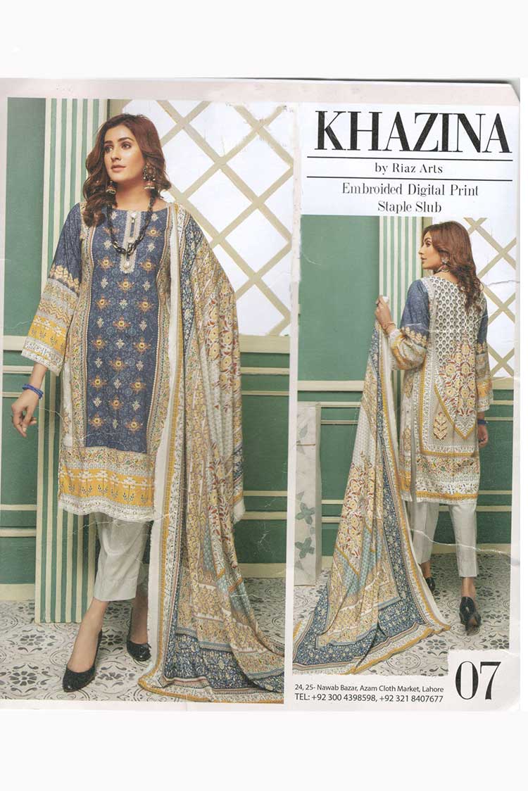 Picture of Riaz Arts - Design 07 Khazina Embroidered Staple Slub Collection - Available at Raja Sahib