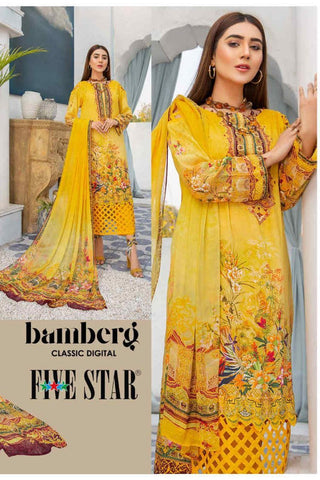 Five Star 3 PC Digital Printed 1427 Bambero Classic Lawn Collection 2021