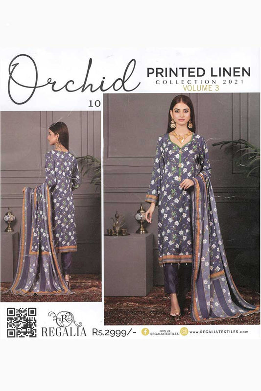 Picture of Regalia Textiles - Design 10 Orchid Linen Printed Collection Vol 3 - Available at Raja Sahib