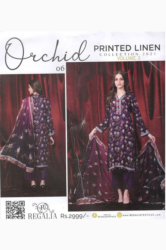 Picture of Regalia Textiles - Design 06 Orchid Linen Printed Collection Vol 3 - Available at Raja Sahib