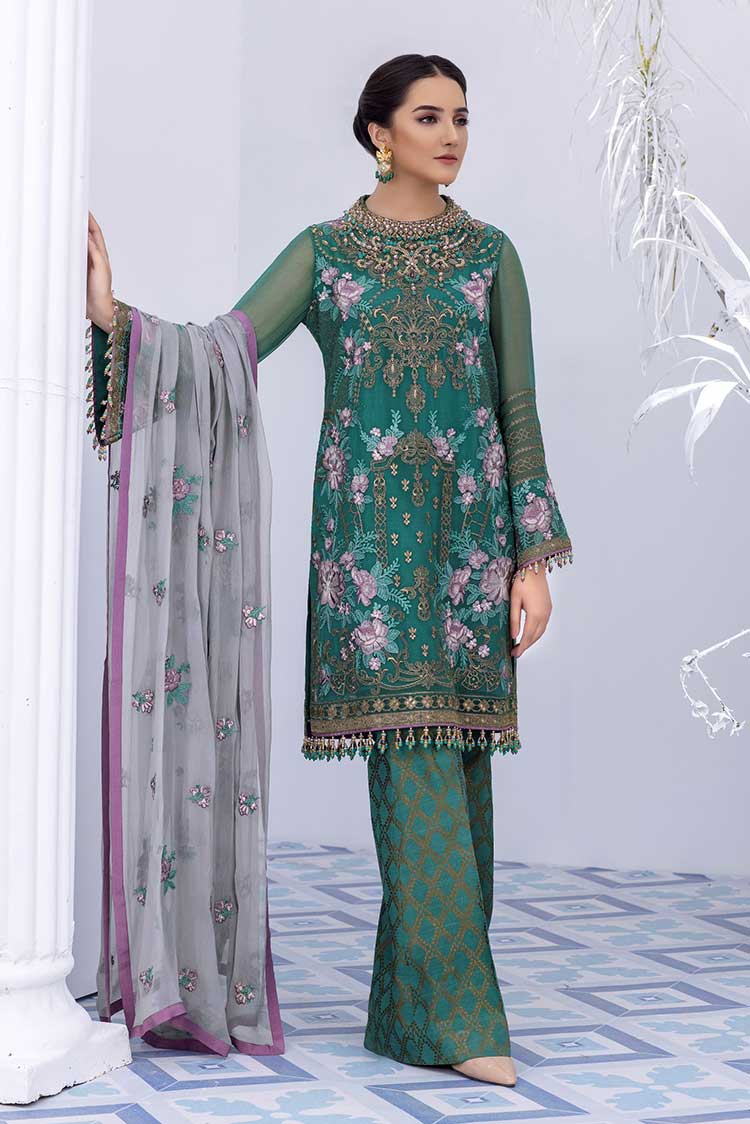 Picture of Flossie - 01 Aqua Esque Safeera Exclusive Chiffon Collection Vol 8 - Available at Raja Sahib