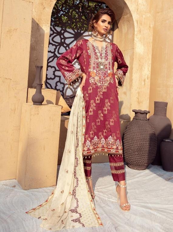 Picture of Shaista - 3 PC Brosha Printed 115 Farwa Lawn Collection - Available at Raja Sahib