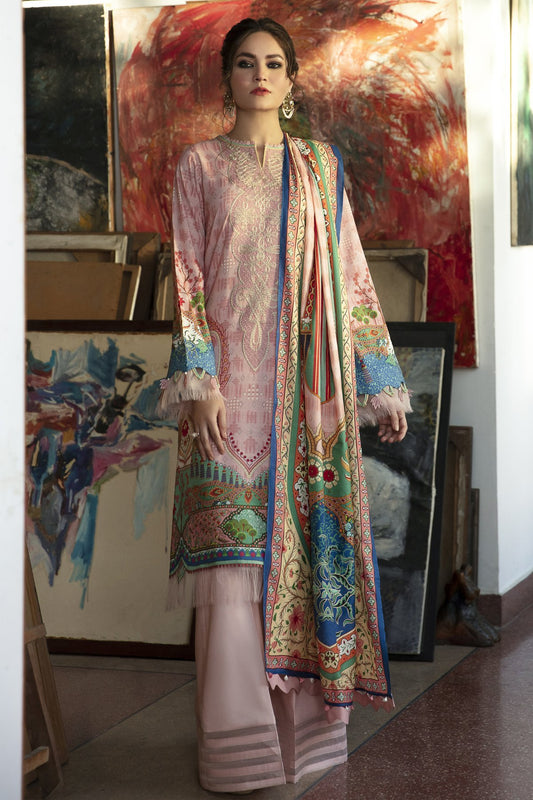 Picture of Jazmin - Design 10 Pink Island Iris Viscose Slub Khaddar Winter Collection - Available at Raja Sahib