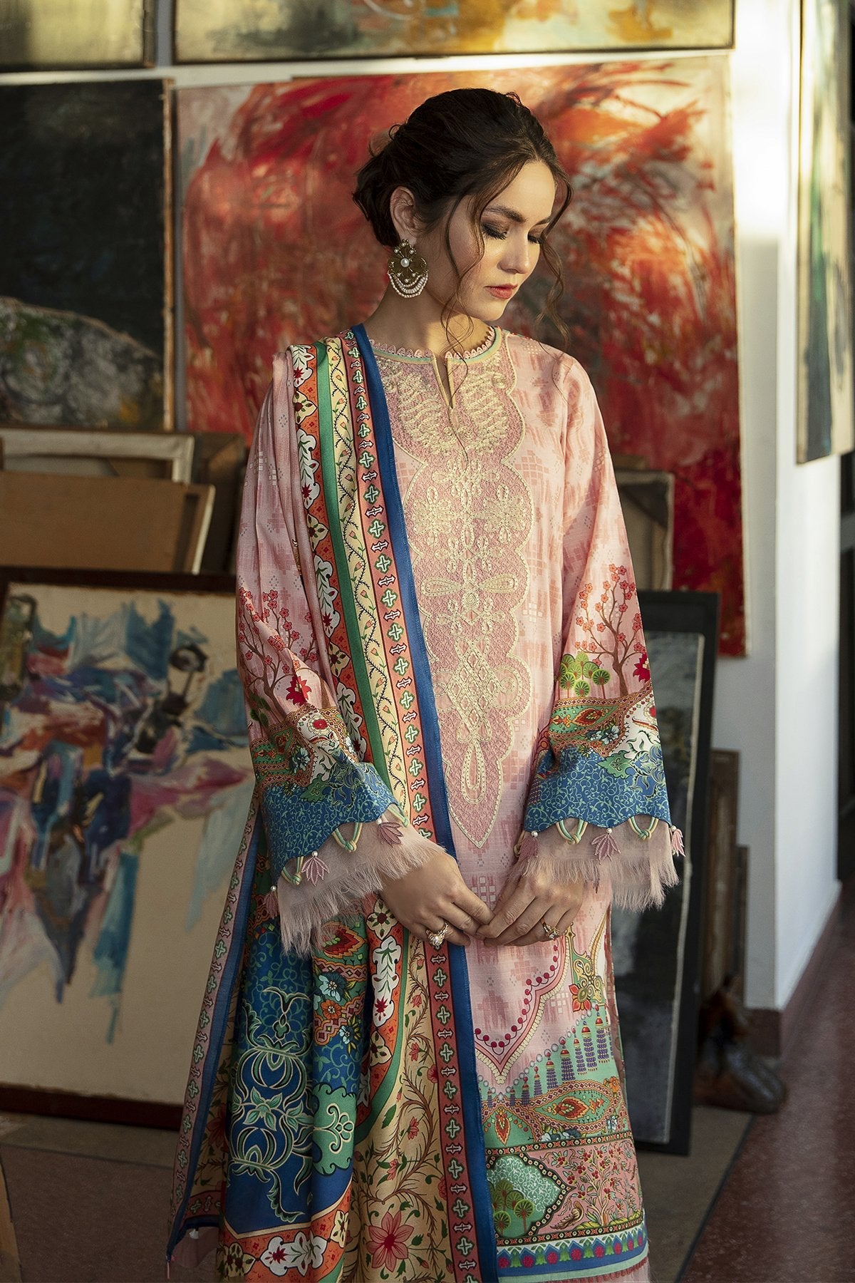 Picture of Jazmin - Design 10 Pink Island Iris Viscose Slub Khaddar Winter Collection - Available at Raja Sahib