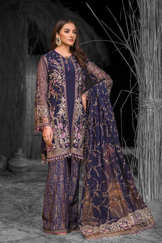 Flossie - S 704 Deep Sapphire Blue Safeera Luxury Chiffon Collection Vol 7