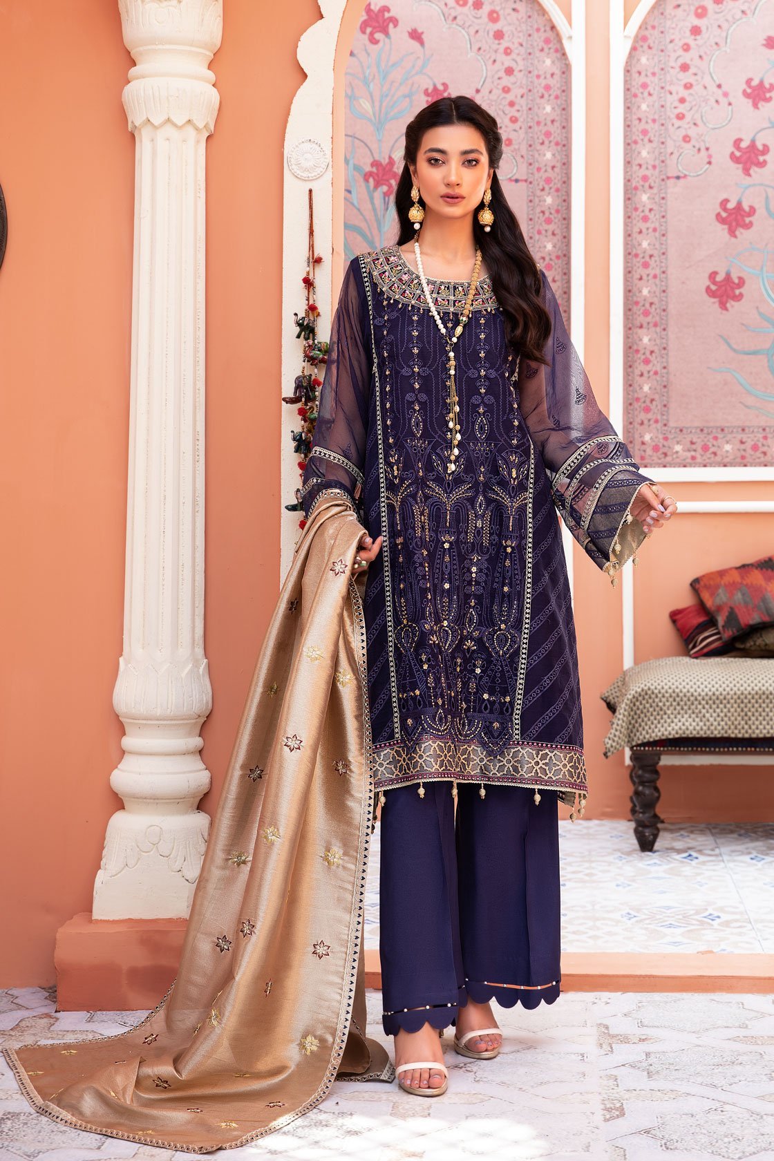 Picture of Meem - 02 Peacock Blue Luxury Embroidered Collection - Available at Raja Sahib