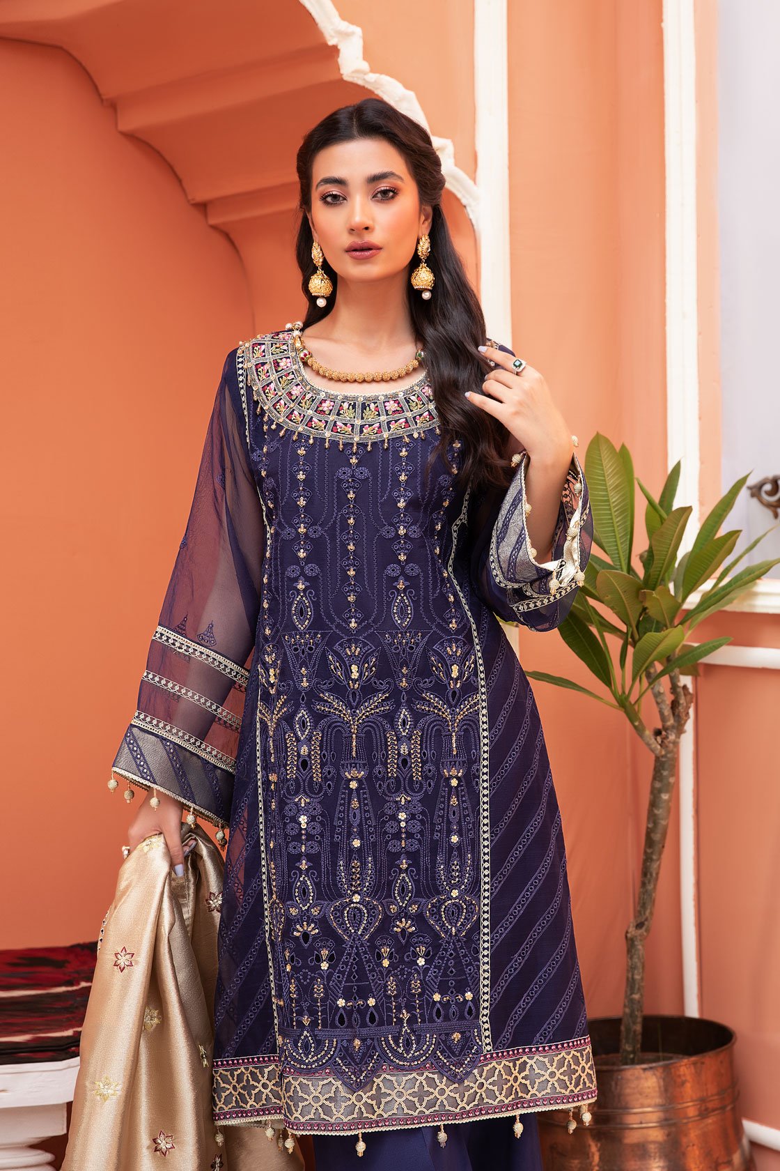 Picture of Meem - 02 Peacock Blue Luxury Embroidered Collection - Available at Raja Sahib