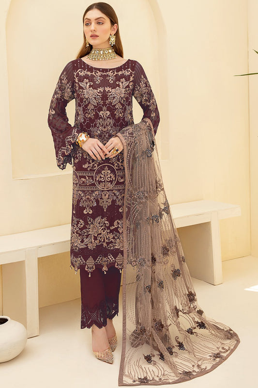 Picture of Ramsha - DB 701 Maroon Rangoon Embroidered Chiffon Collection - Available at Raja Sahib