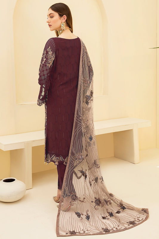 Picture of Ramsha - DB 701 Maroon Rangoon Embroidered Chiffon Collection - Available at Raja Sahib