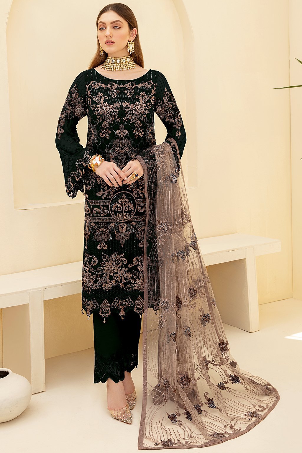 Picture of Ramsha - DC 701 Black Rangoon Embroidered Chiffon Collection - Available at Raja Sahib