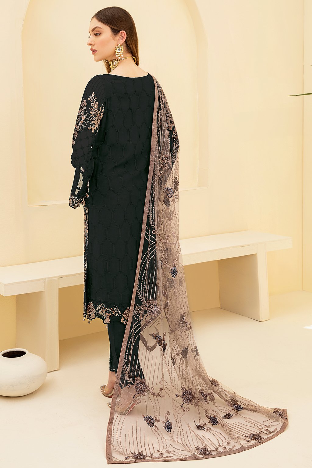 Picture of Ramsha - DC 701 Black Rangoon Embroidered Chiffon Collection - Available at Raja Sahib