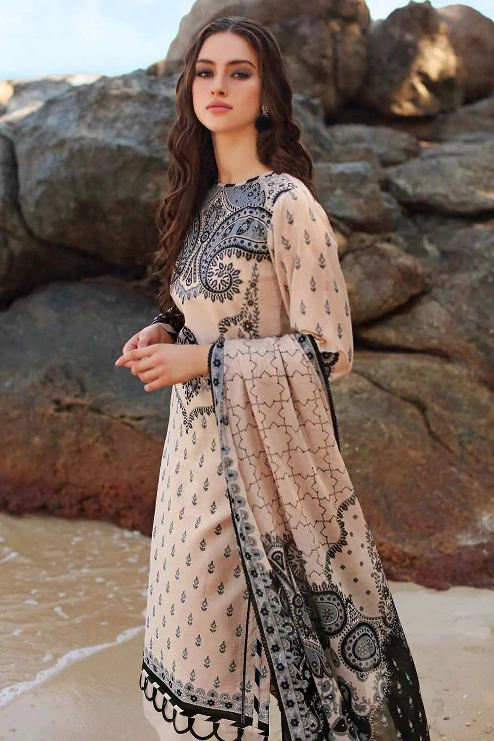 Picture of Gul Ahmed - 2PC Printed Lawn Suit BT 22006 Ambrosia Black & White Collection - Available at Raja Sahib