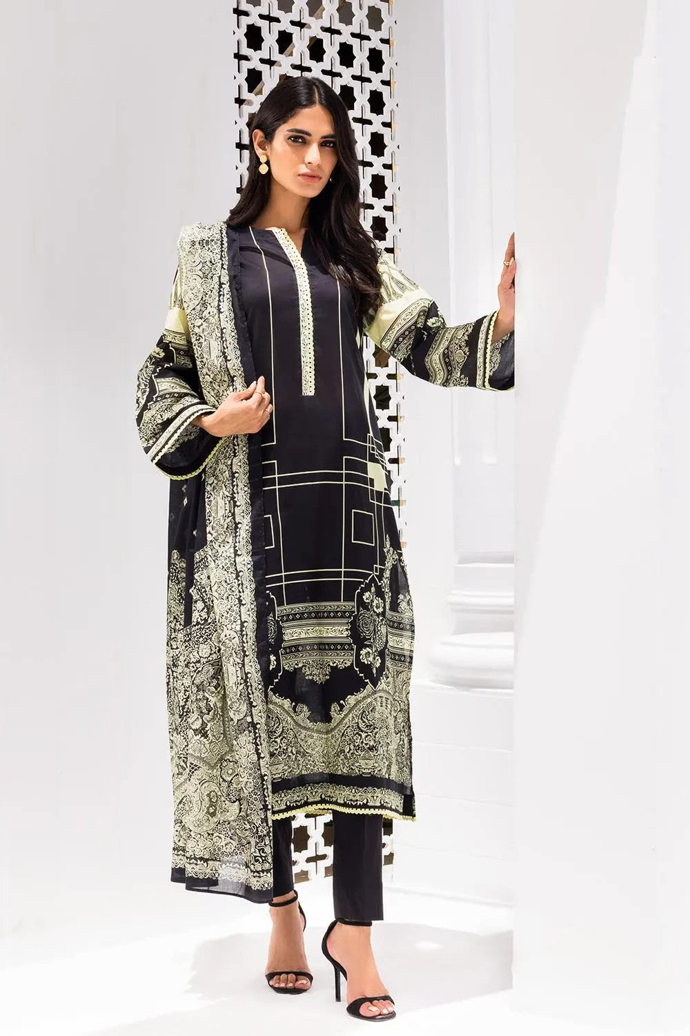 Picture of Gul Ahmed - 3PC Printed Lawn Suit RB 22001 Regalia Black & White Collection - Available at Raja Sahib