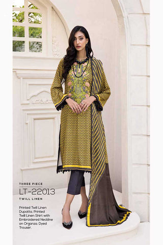 3 PC Embroidered Twill Linen Suit LT22013 Winter Collection Vol 3 2022