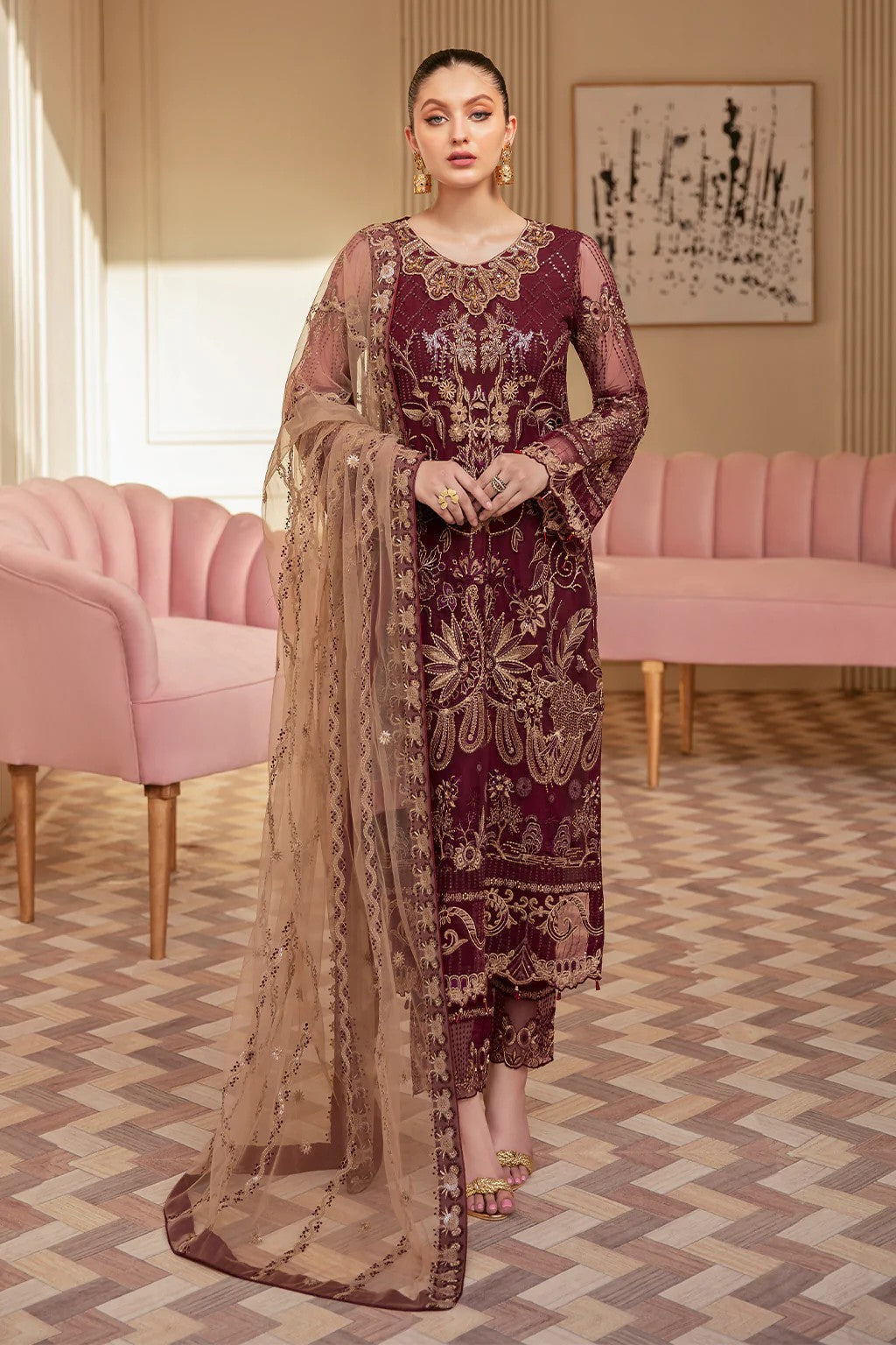 Picture of Ramsha - M 603 Minhal Embroidered Chiffon Collection Vol 6 - Available at Raja Sahib