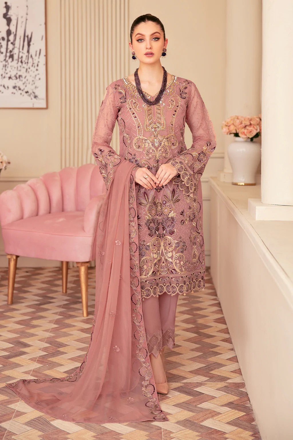 Picture of Ramsha - M 605 Minhal Embroidered Chiffon Collection Vol 6 - Available at Raja Sahib