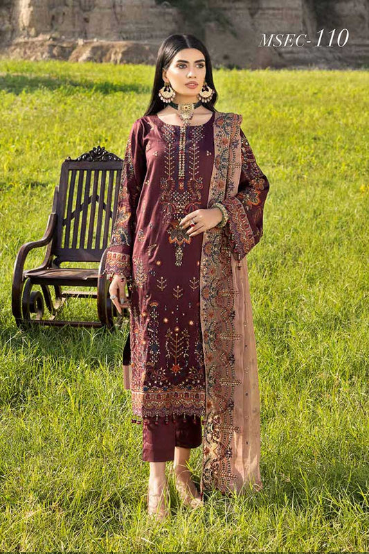 Picture of Muscari - MSCE 110 Satin Cotton Embroidered Collection - Available at Raja Sahib