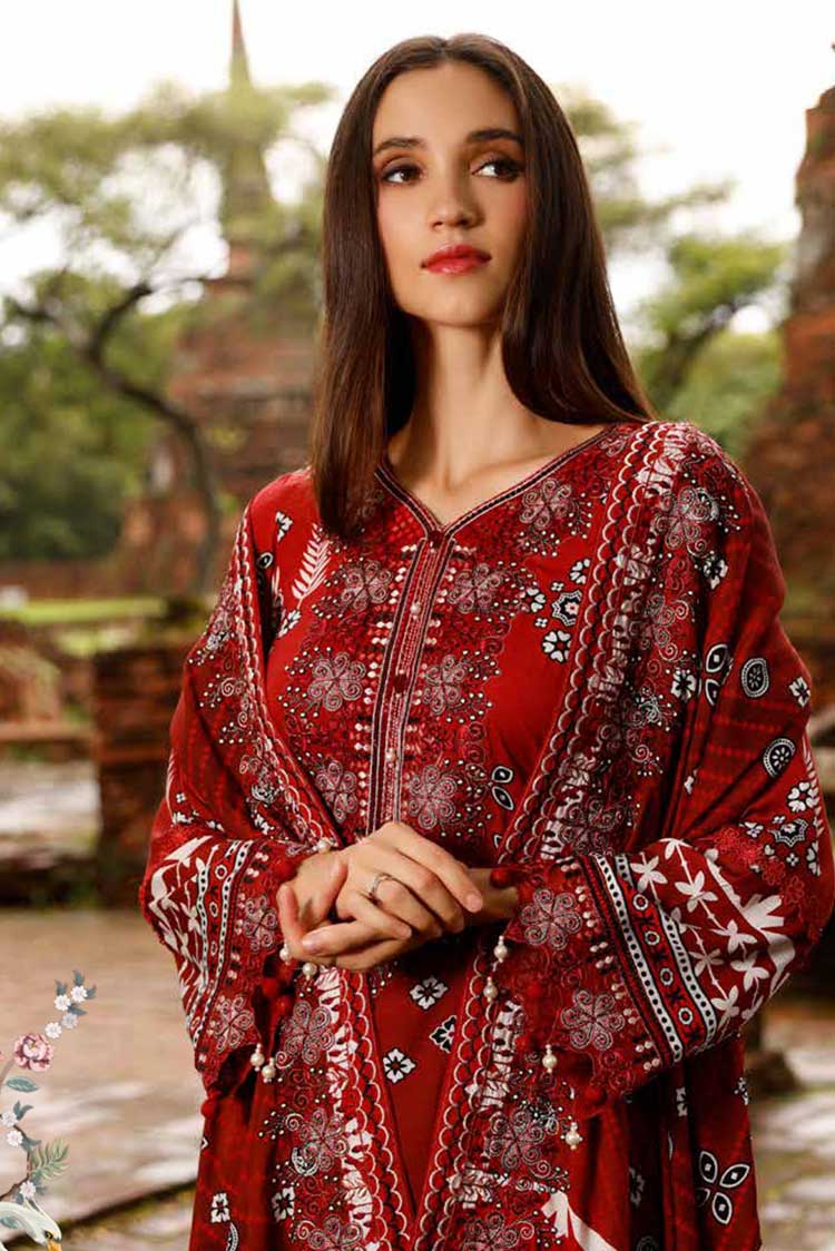 Picture of Nureh - NWG 78 Gardenia Embroidered Slub Linen Collection Vol 3 - Available at Raja Sahib