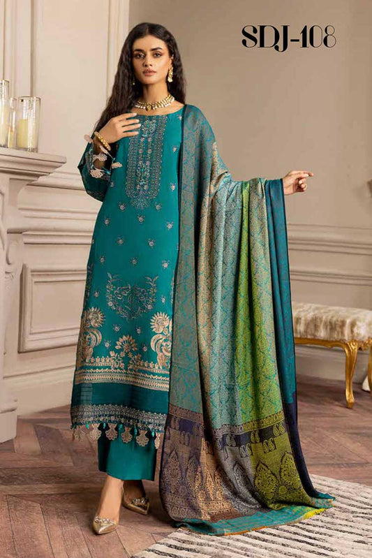 Picture of Shaista - SDJ 108 Embroidered Dhnak Jacquard Shwal Collection - Available at Raja Sahib