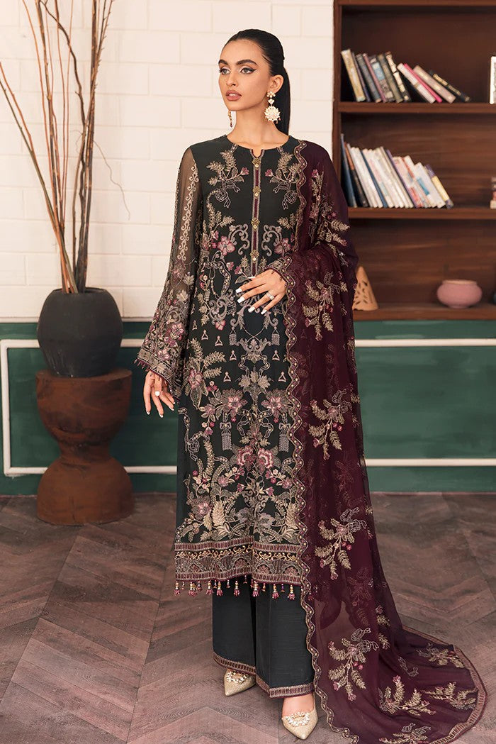 Picture of Flossie - FE 504 Crimson Charcoal Grey Florence Luxury Executive Chiffon Collection Vol 5 - Available at Raja Sahib