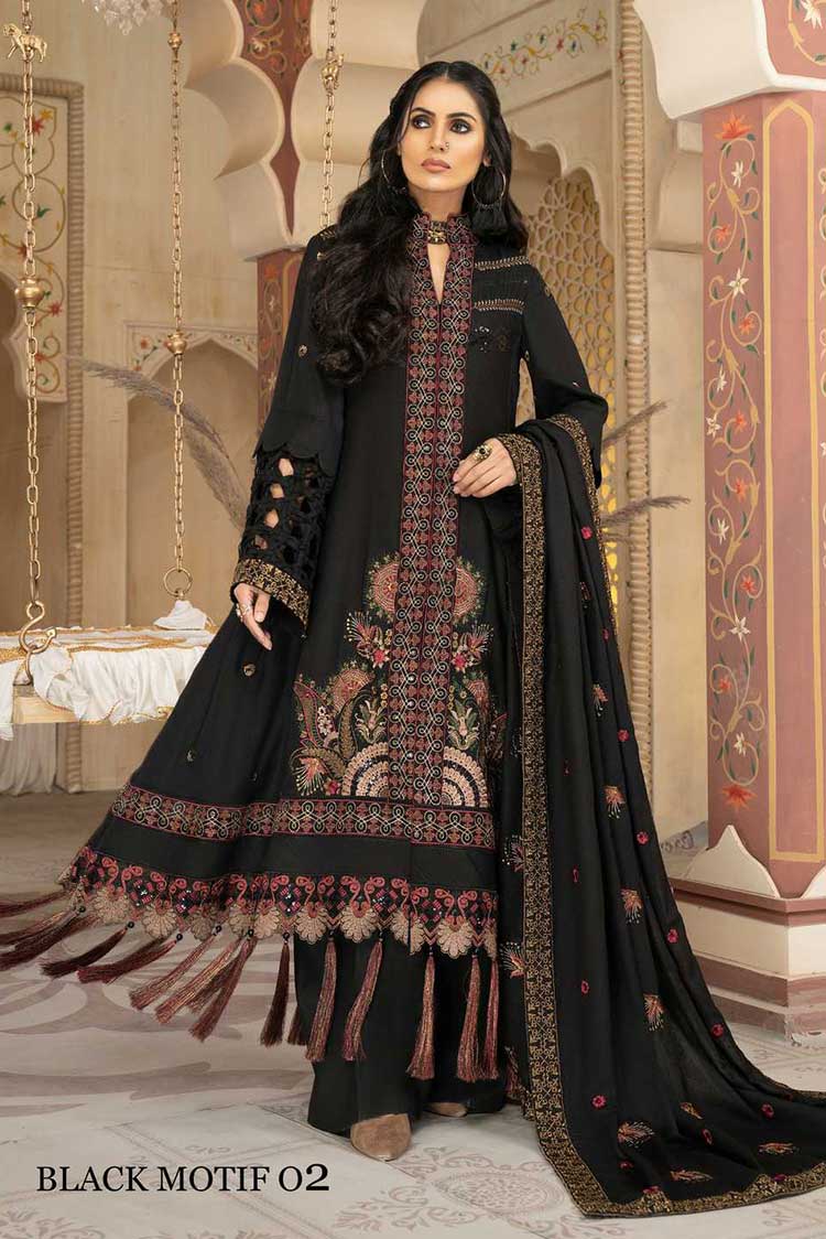 Picture of Anamta - 02 Black Motif Dans Le Imperial Winter Shawl Series Vol 3 2022 - Available at Raja Sahib