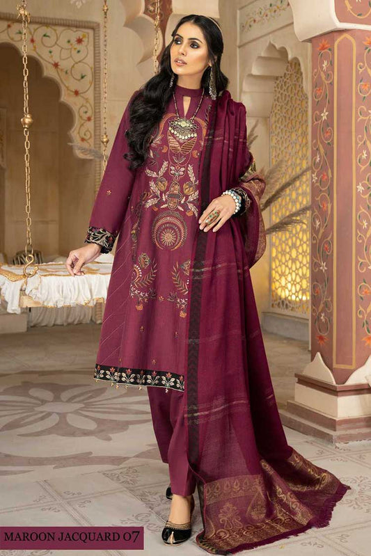 Picture of Anamta - 07 Maroon Jacquard Dans Le Imperial Winter Shawl Series Vol 3 2022 - Available at Raja Sahib