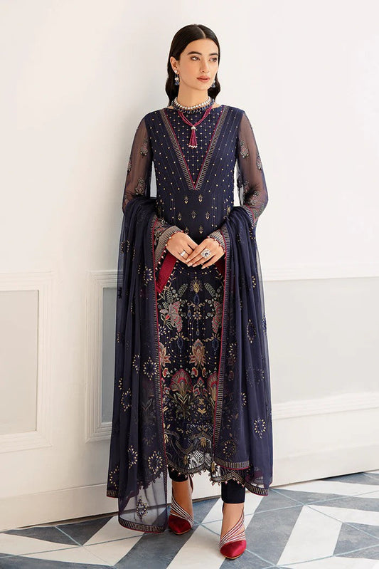 Picture of Flossie - S 1104 Indigo Couture Safeera Embroidered Chiffon Collection Vol 11 - Available at Raja Sahib