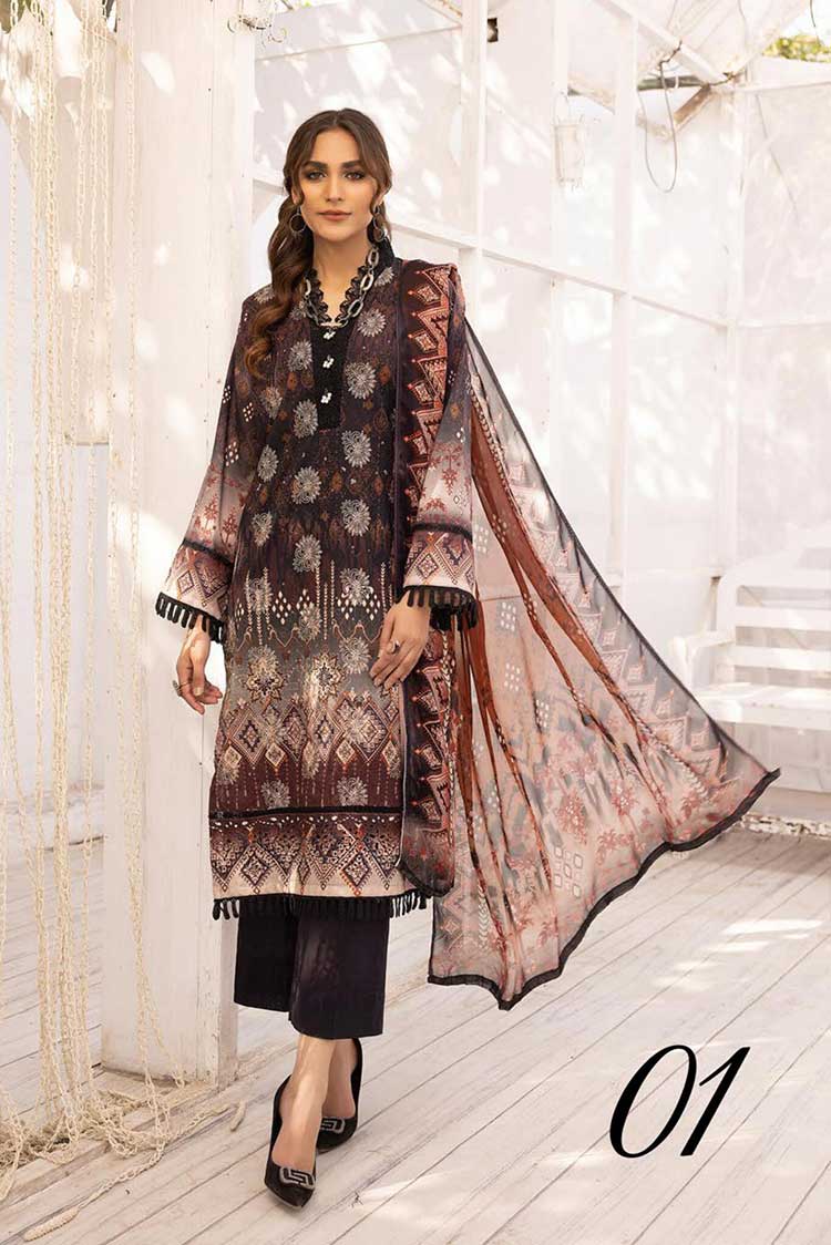 Picture of Riaz Arts - Design 01 Zarkis Exclusive Sequence Chikankari Lawn Collection Vol 8 - Available at Raja Sahib