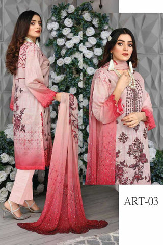 ART 03 Swarouski Digital Printed Embroidered Lawn Collection