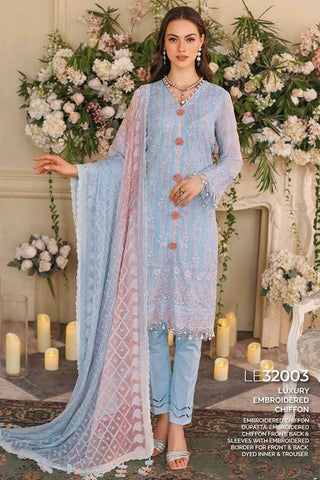 3 PC Embroidered Chiffon Suit LE32003 Summer Premium Lawn Collection