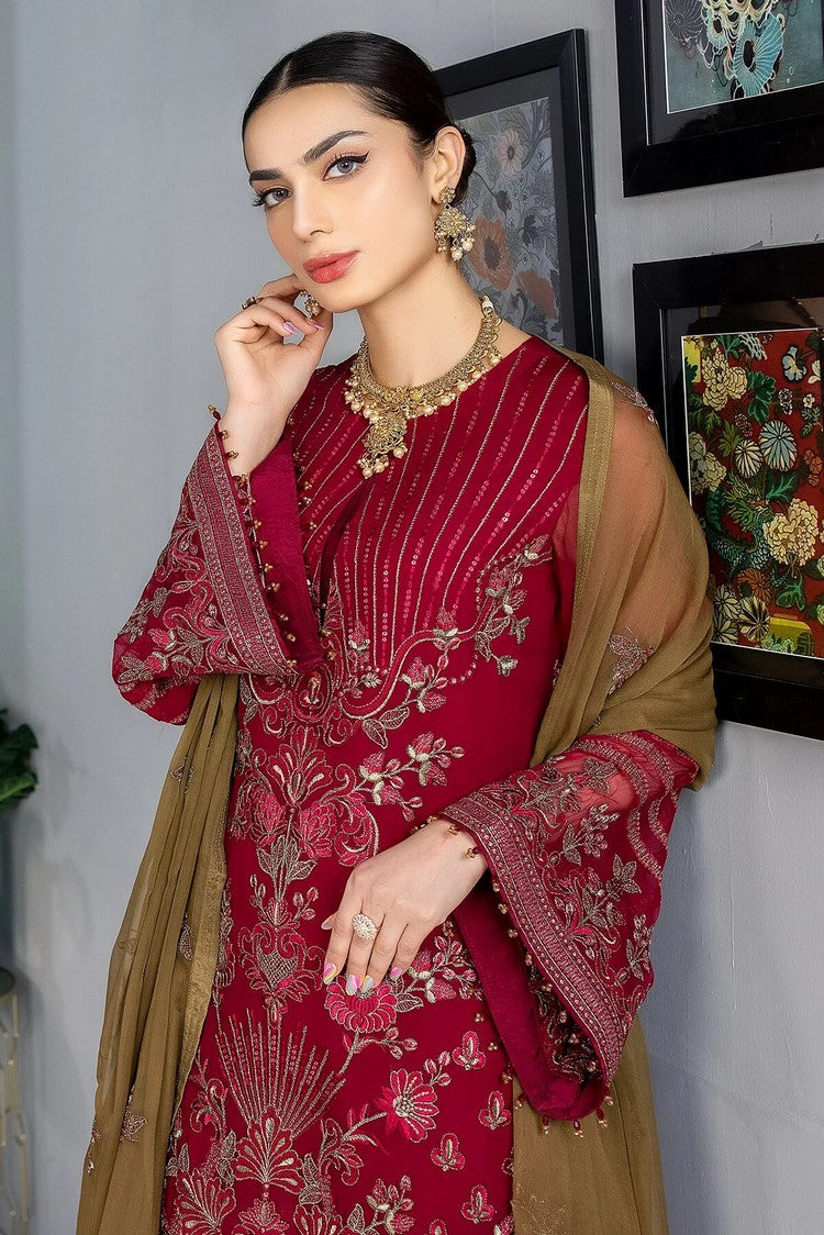 Picture of Flossie - K 1301 Red Rubin Kuch Khas Embroidered Chiffon Collection Vol 13 - Available at Raja Sahib