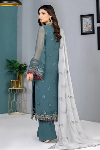 Flossie - K 1303 Aquamarine Kuch Khas Embroidered Chiffon Collection Vol 13