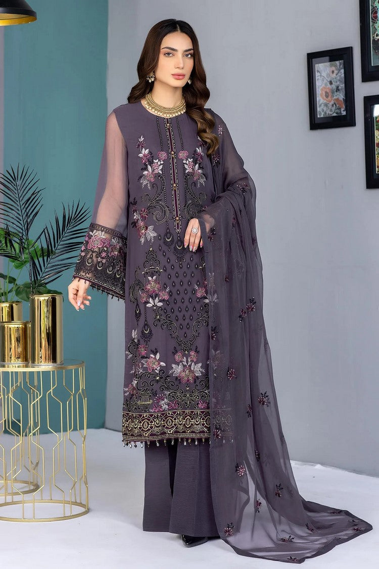 Picture of Flossie - K 1308 Grey Elegant Kuch Khas Embroidered Chiffon Collection Vol 13 - Available at Raja Sahib