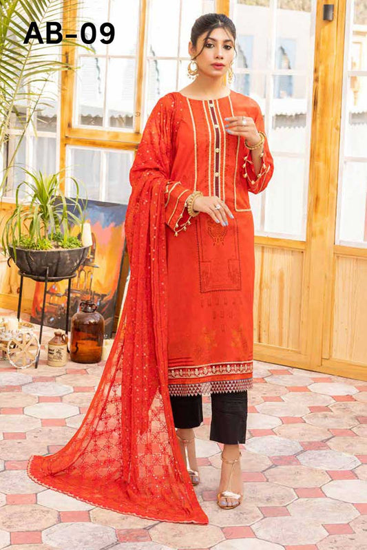 Picture of Shaista - AB 09 Embroidered Lace and Duppata Collection - Available at Raja Sahib