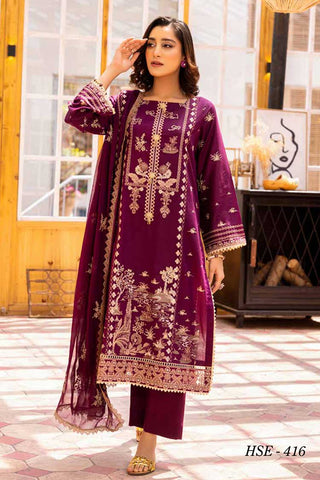 HSE 416 Haniy Embroidered Lawn Collection