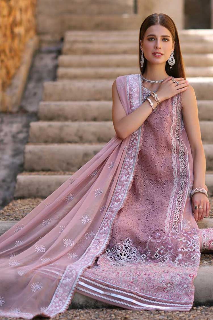 Picture of Noor by Saadia Asad - D5 Zuria Noor Chiffon Handwork Schiffli And Laserkari Collection - Available at Raja Sahib