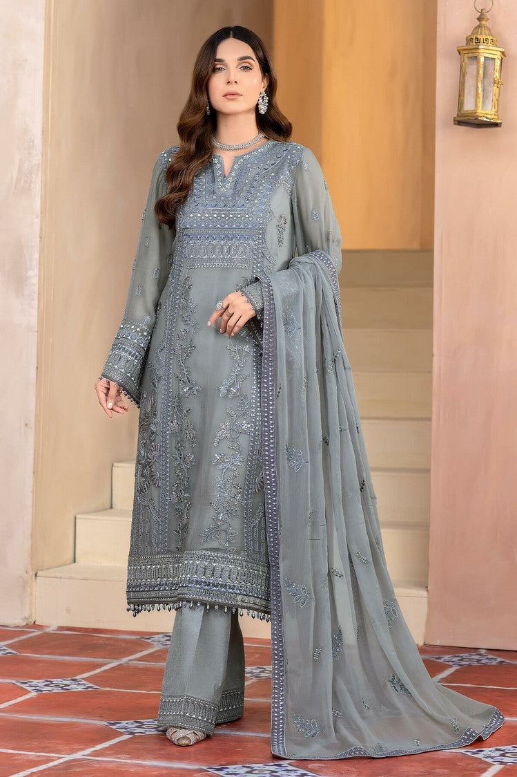 Picture of Flossie - E 108 Ultimate Grey Elnaz Chiffon Collection Vol 1 - Available at Raja Sahib