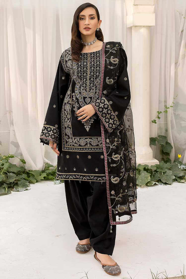 Picture of Meem - D 04 Black Smoke Luxury Cotton Sateen Handwork Collection - Available at Raja Sahib