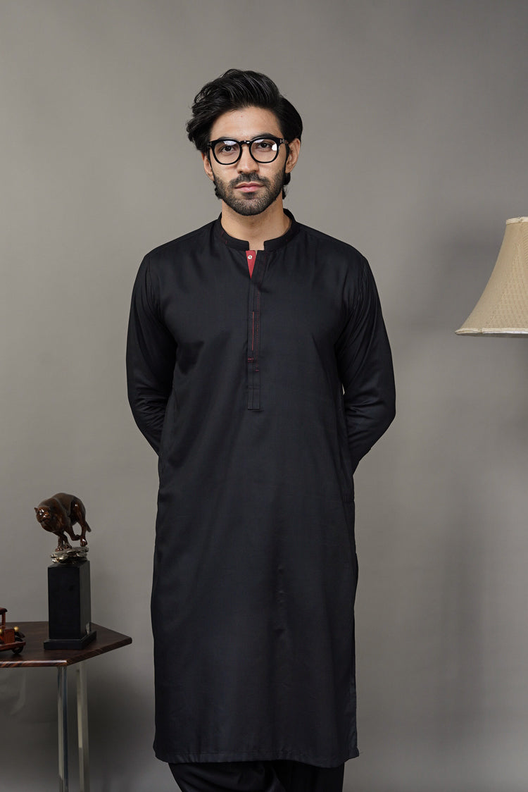 Picture of Black Pearl-Black Kameez Shalwar - BP34BK - Available at Raja Sahib