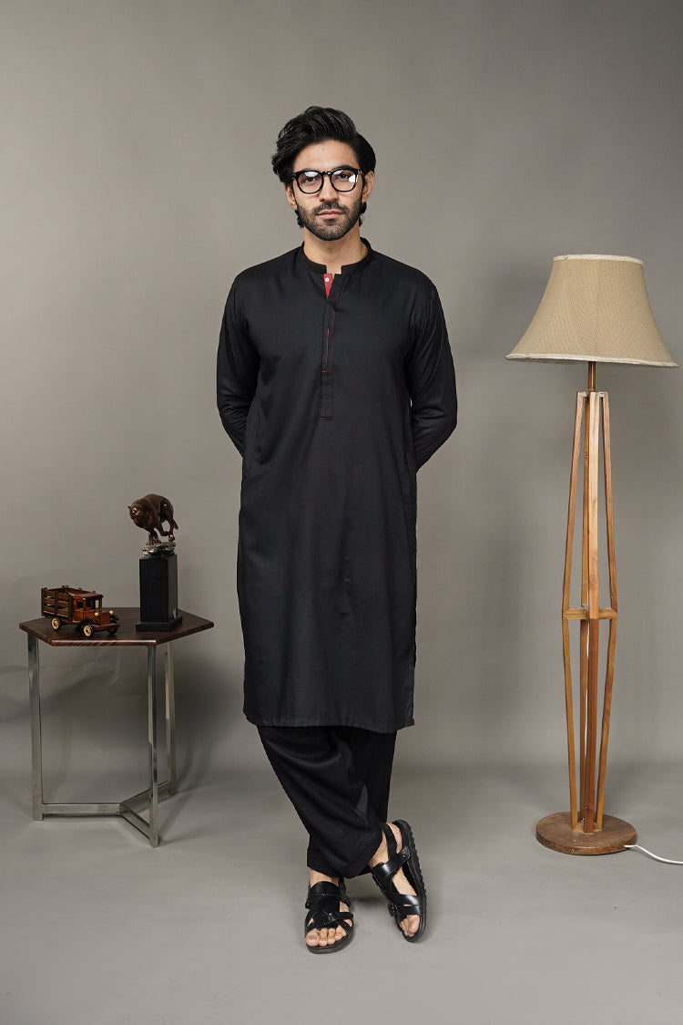 Picture of Black Pearl-Black Kameez Shalwar - BP34BK - Available at Raja Sahib