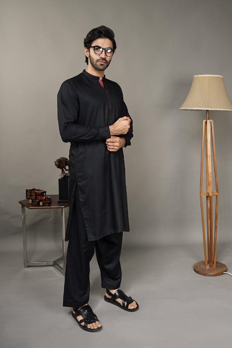 Picture of Black Pearl-Black Kameez Shalwar - BP34BK - Available at Raja Sahib