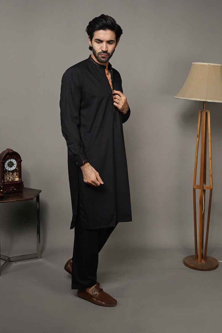 Picture of Black Pearl-Black Kameez Shalwar - BP35BK - Available at Raja Sahib