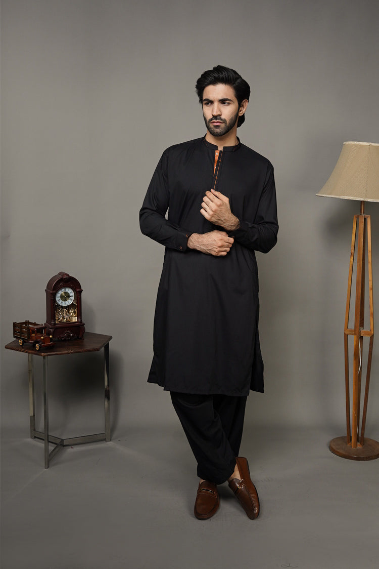 Picture of Black Pearl-Black Kameez Shalwar - BP35BK - Available at Raja Sahib