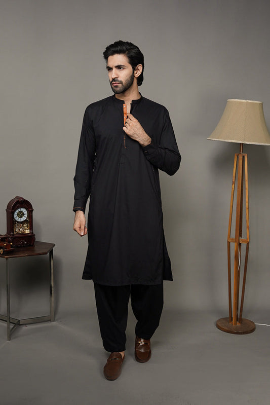 Picture of Black Pearl-Black Kameez Shalwar - BP35BK - Available at Raja Sahib