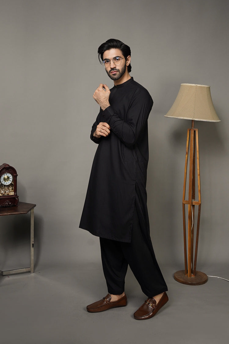 Picture of Black Pearl-Black Kameez Shalwar - BP36BK - Available at Raja Sahib